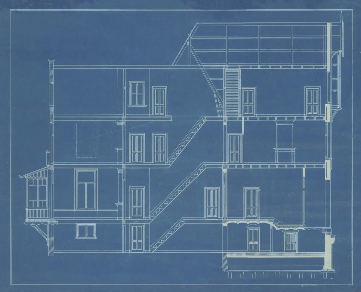 Architectural blueprint elevation drawing, the visual metaphor for the technical Proposal that scopes the build